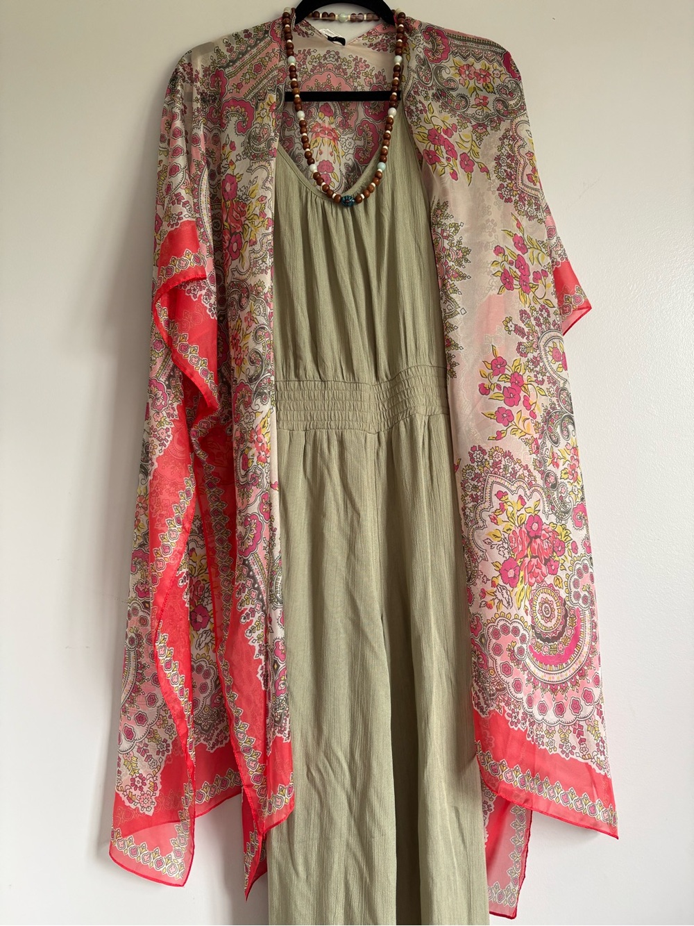 “SET”PrAna Sage Jumper with a Boho Floral Paisley Kimono - Coral/pink/yellow